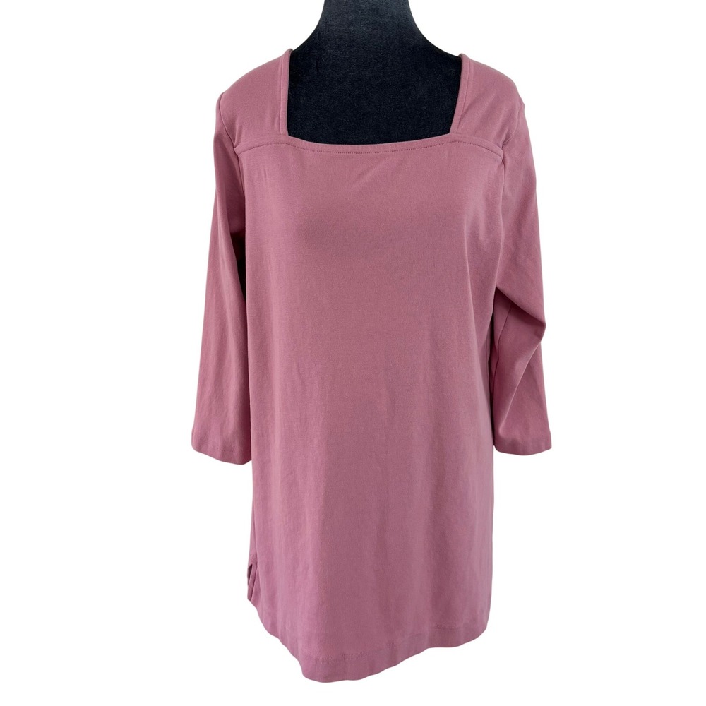 Duluth Trading Wms Fem Gorpcorp XL Longtail T Square Neck 3/4 Sleeve Pink Cotton
